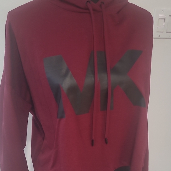 Michael Kors Burgundy Cropped Hoodie with Black Logo - Picture 4 of 5